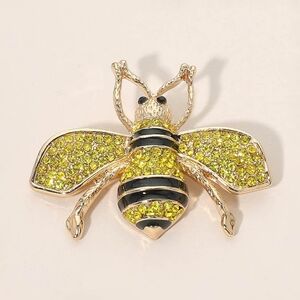 Yellow Black Gold Stripe Rhinestone Crystal Honey Bee Brooch Pin Accessory